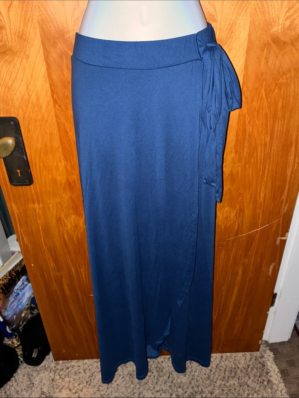 Doublju Bright Blue Wrap-Style Maxi Skirt with Side Tie - Size XL